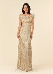 Azazie Porcelain Champagne A-Line Off the Shoulder Lace Dress