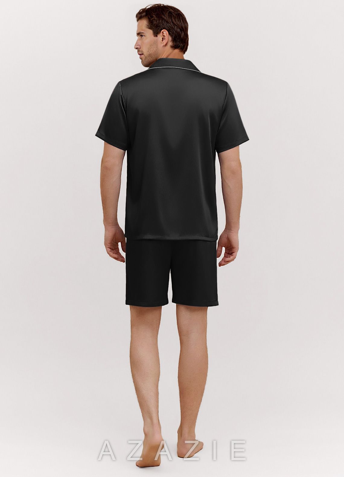 Men's Satin Short Sleeve Pajama Set  black
