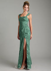 Azazie Kaelis Eucalyptus Mermaid Pleated Floral Jacquard Burnout Dress eucalyptus