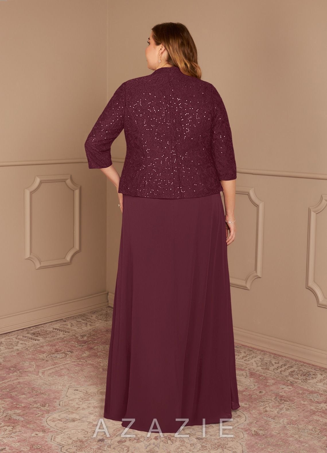 Azazie Cornelia Cabernet Sheath Square Neckline Sequins Chiffon Dress cabernet
