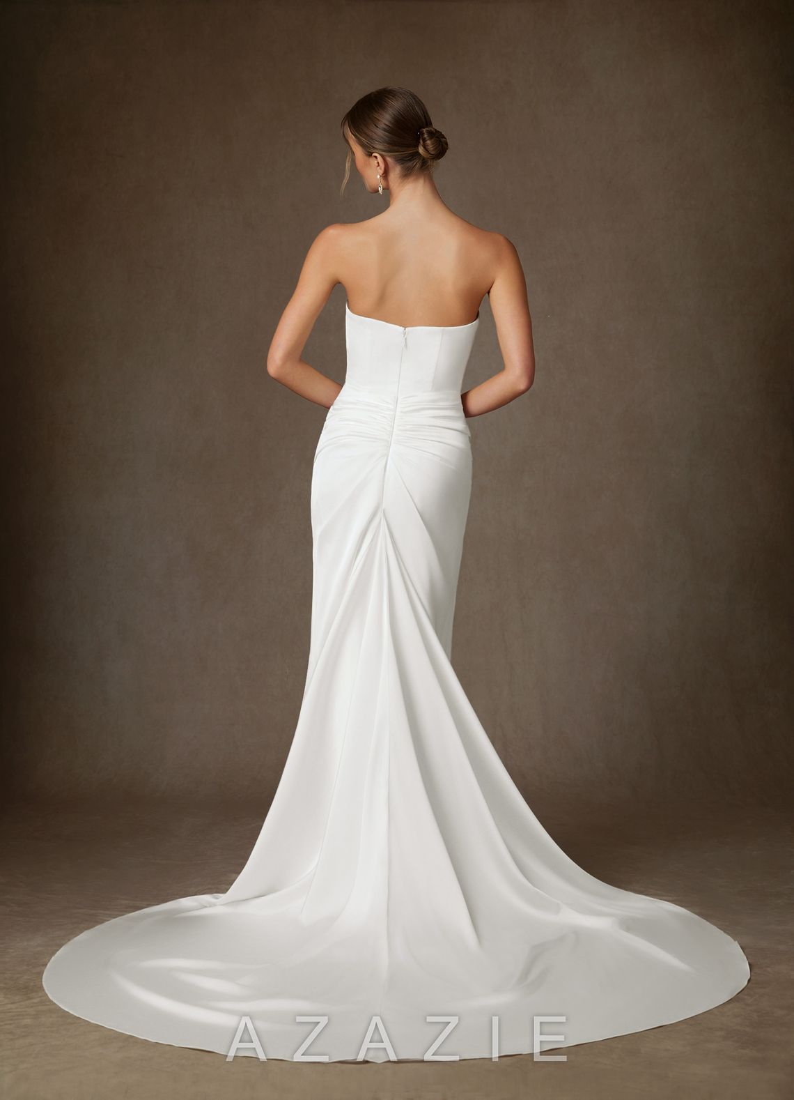 Azazie Begonia Diamond White Sheath Strapless Stretch Satin Dress diamond_white