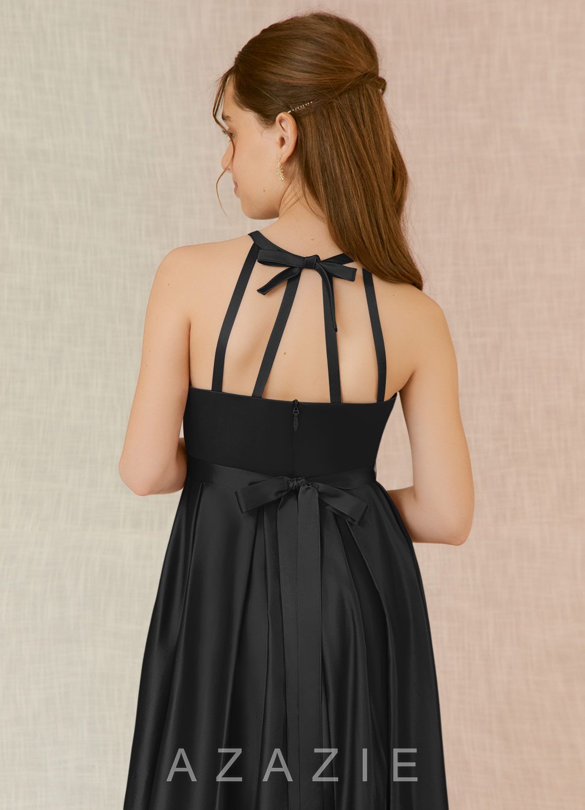 Azazie Arianthe Junior Black A-Line with Pockets Stretch Satin Dress black