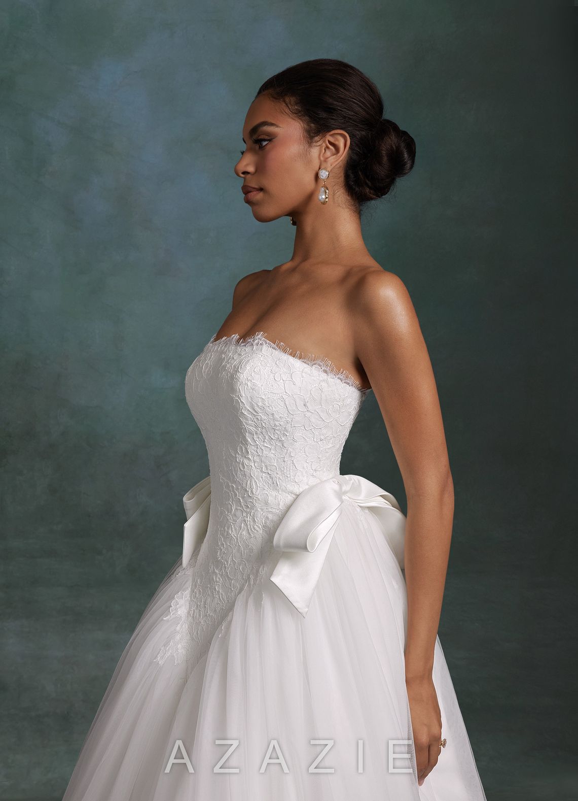 Azazie Raya Diamond White Ball-Gown Strapless Tulle Dress diamond_white