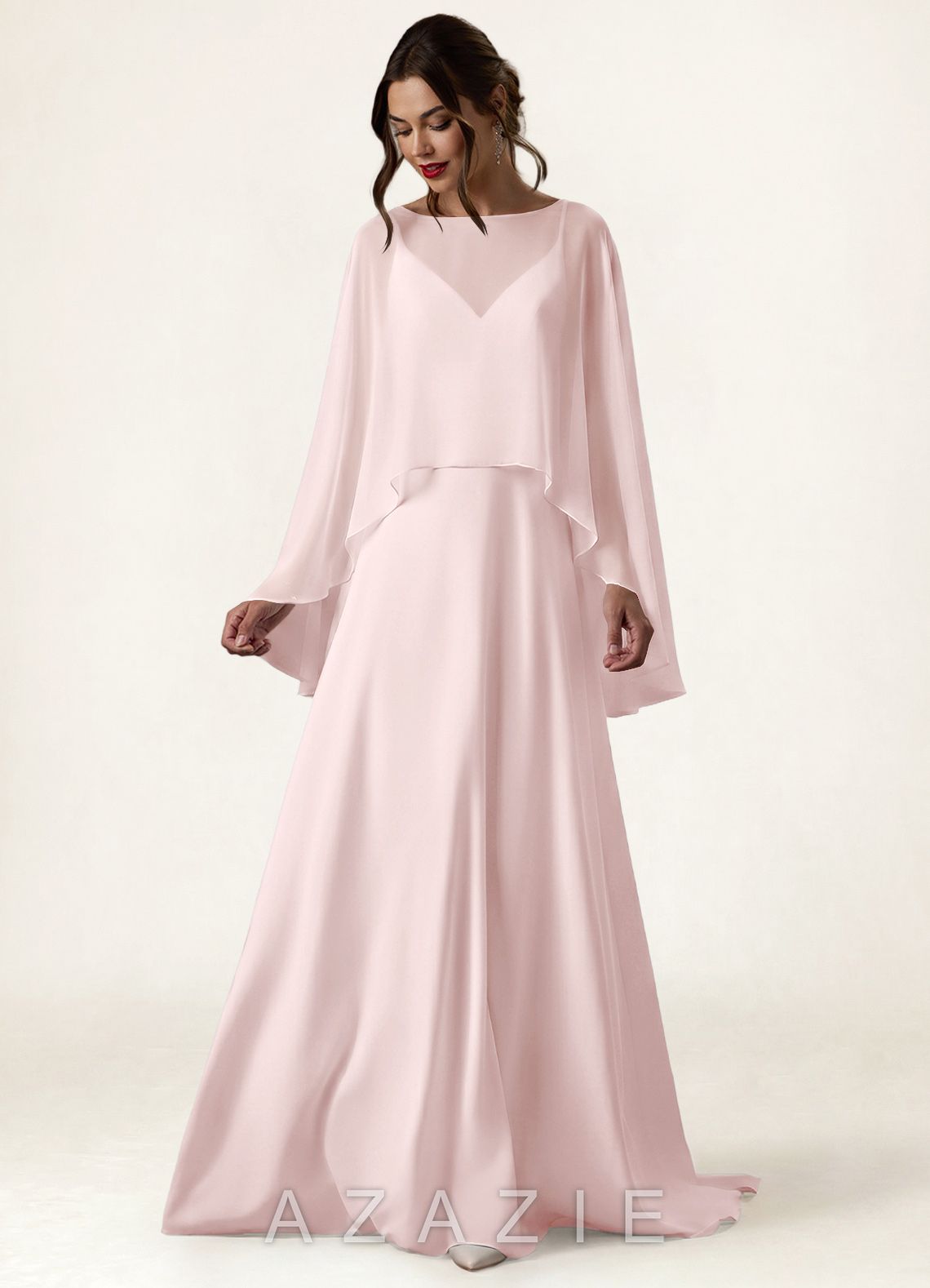 Azazie Matching Color Chiffon High Low Sheer Cape