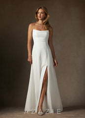 Azazie Camryn Diamond White A-Line Strapless Chiffon Dress