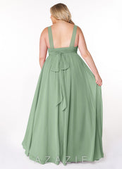 Azazie Kora Matcha A-Line Pleated Chiffon Dress matcha