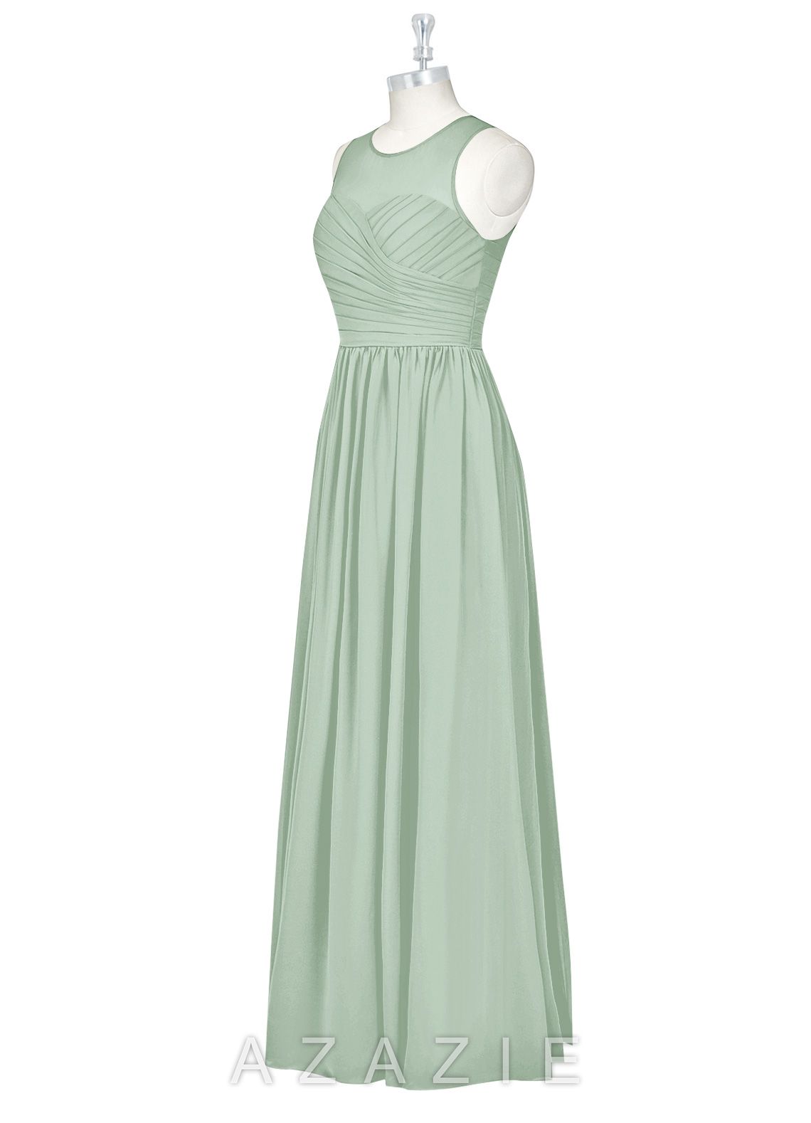 Azazie Nina Agave A-Line Pleated Chiffon Dress agave