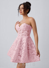 Mireille Pink Strapless Floral Lace Corset Skater Mini Dress