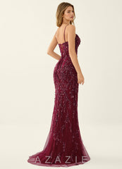 Zivah Burgundy Beaded Corset Lace Up Back Mermaid Dress  burgundy