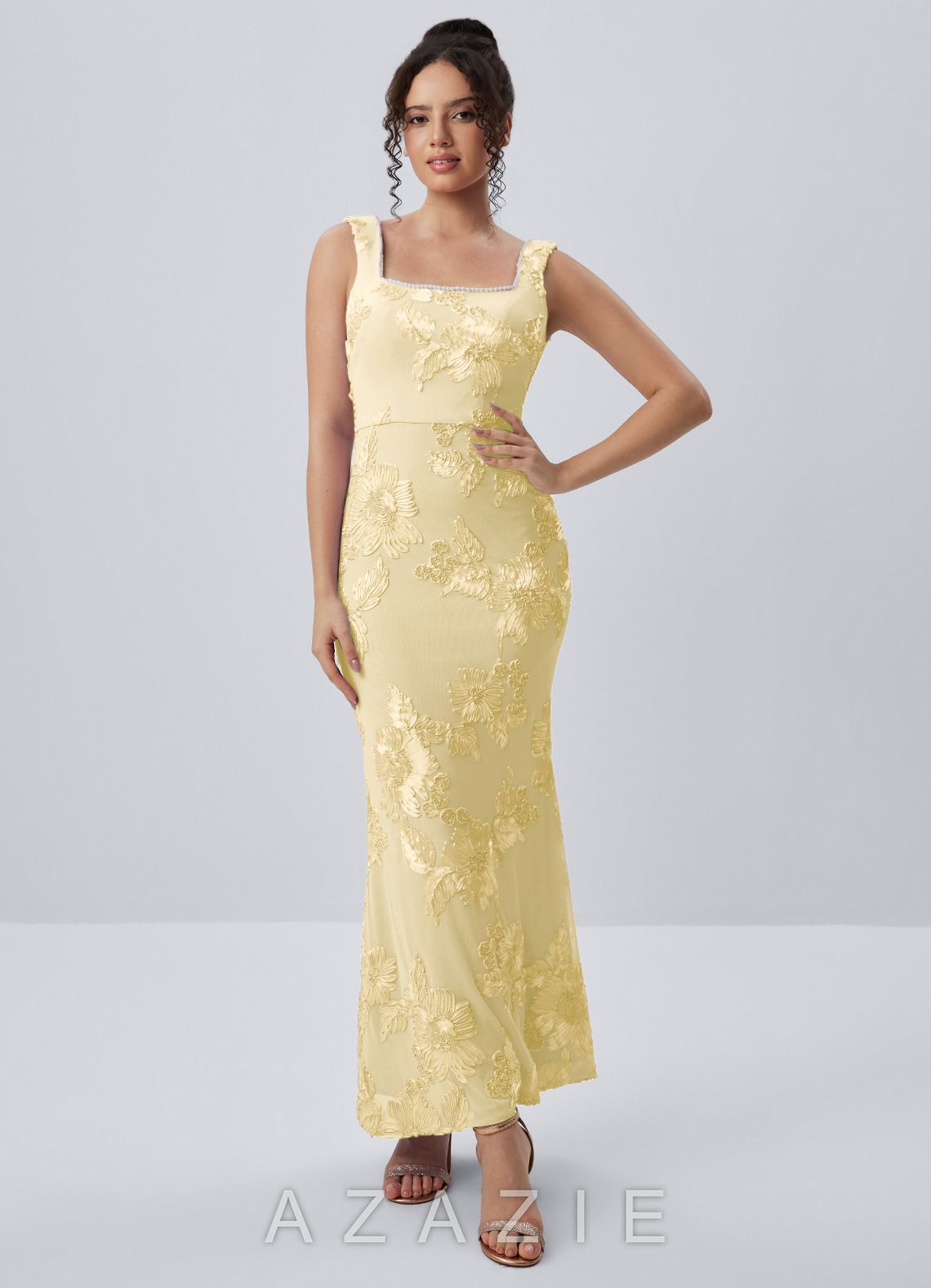 Juliette Lemon Sorbet Lace Beading Mermaid Dress