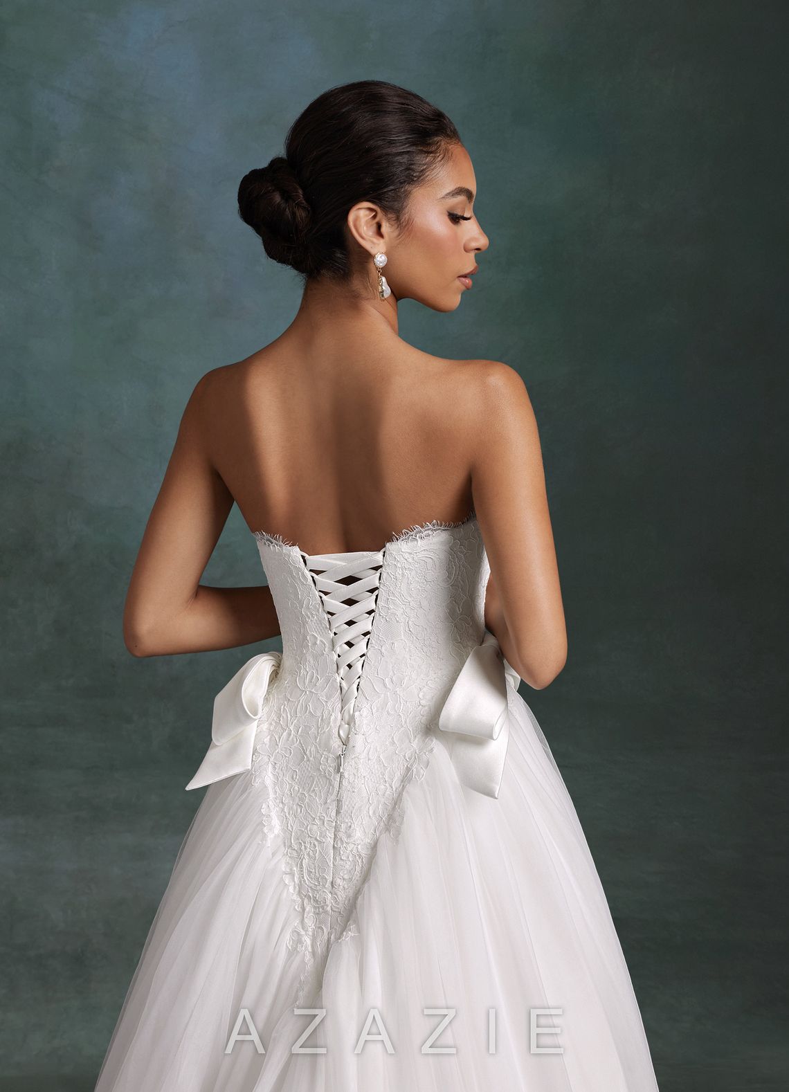 Azazie Raya Diamond White Ball-Gown Strapless Tulle Dress diamond_white