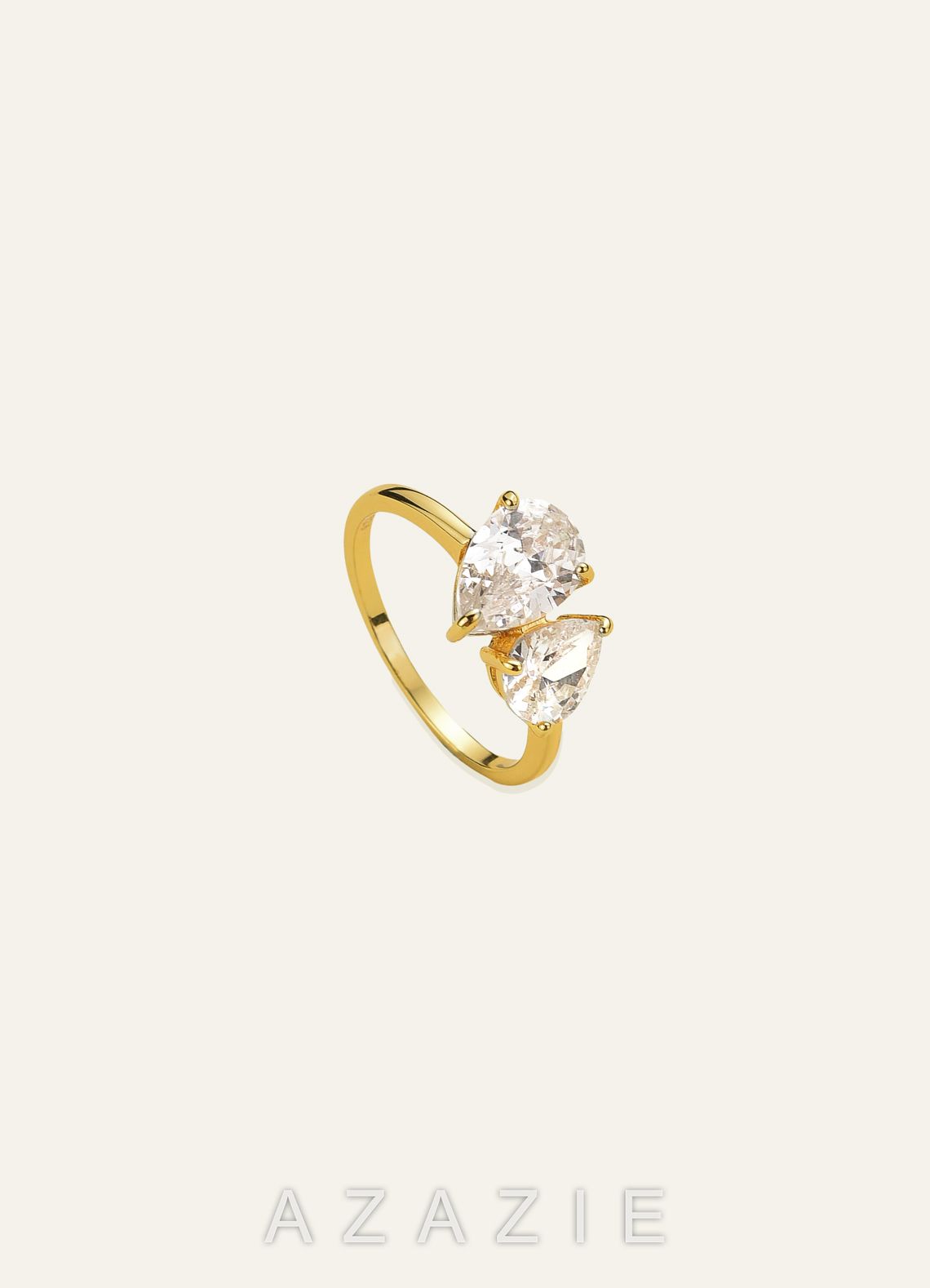 Double Pear Zirconia Ring  gold