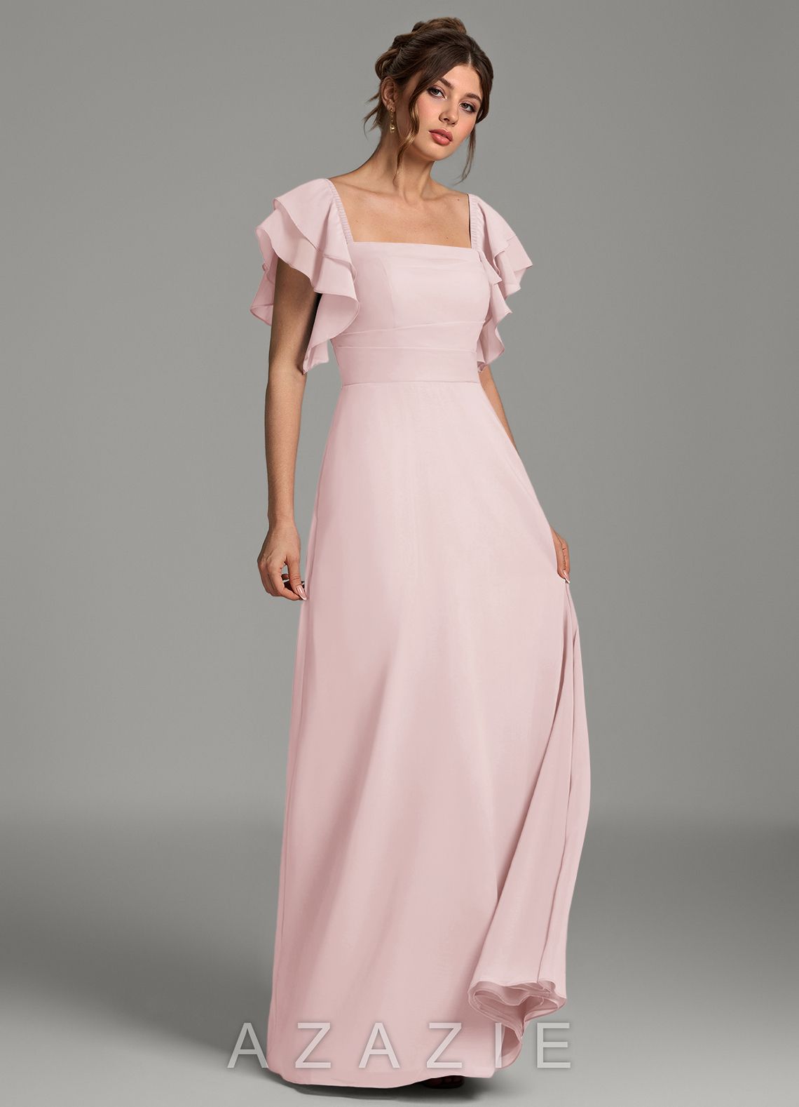 Azazie Dacia Blushing Pink A-Line Ruched Chiffon Dress blushing_pink
