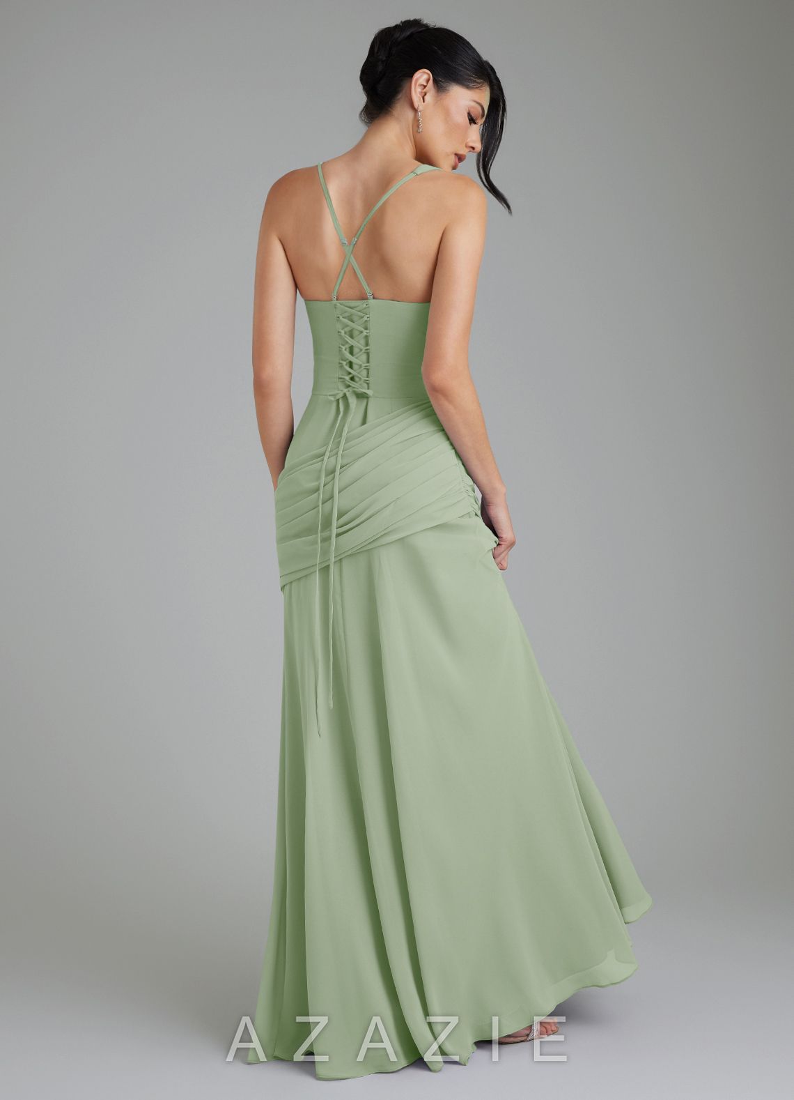 Azazie Toya Dusty Sage A-Line Corset Chiffon Dress dusty_sage