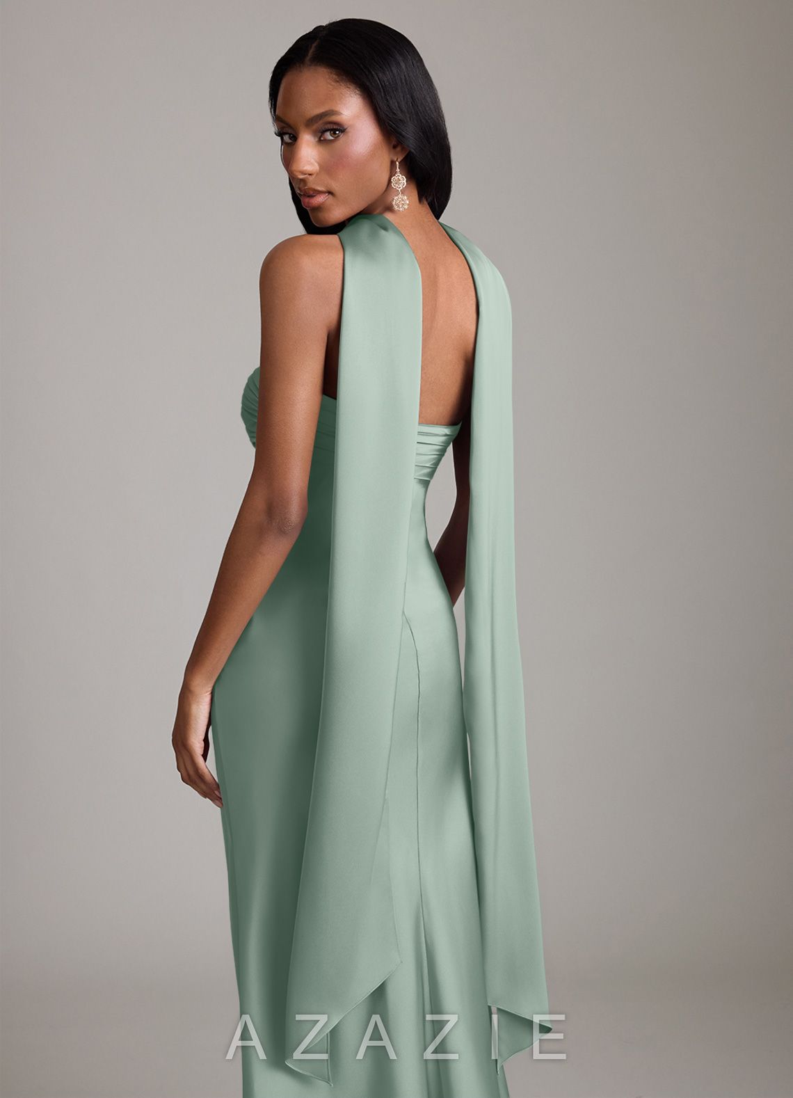 Azazie Saylor Agave Mermaid Strapless Stretch Satin Dress agave