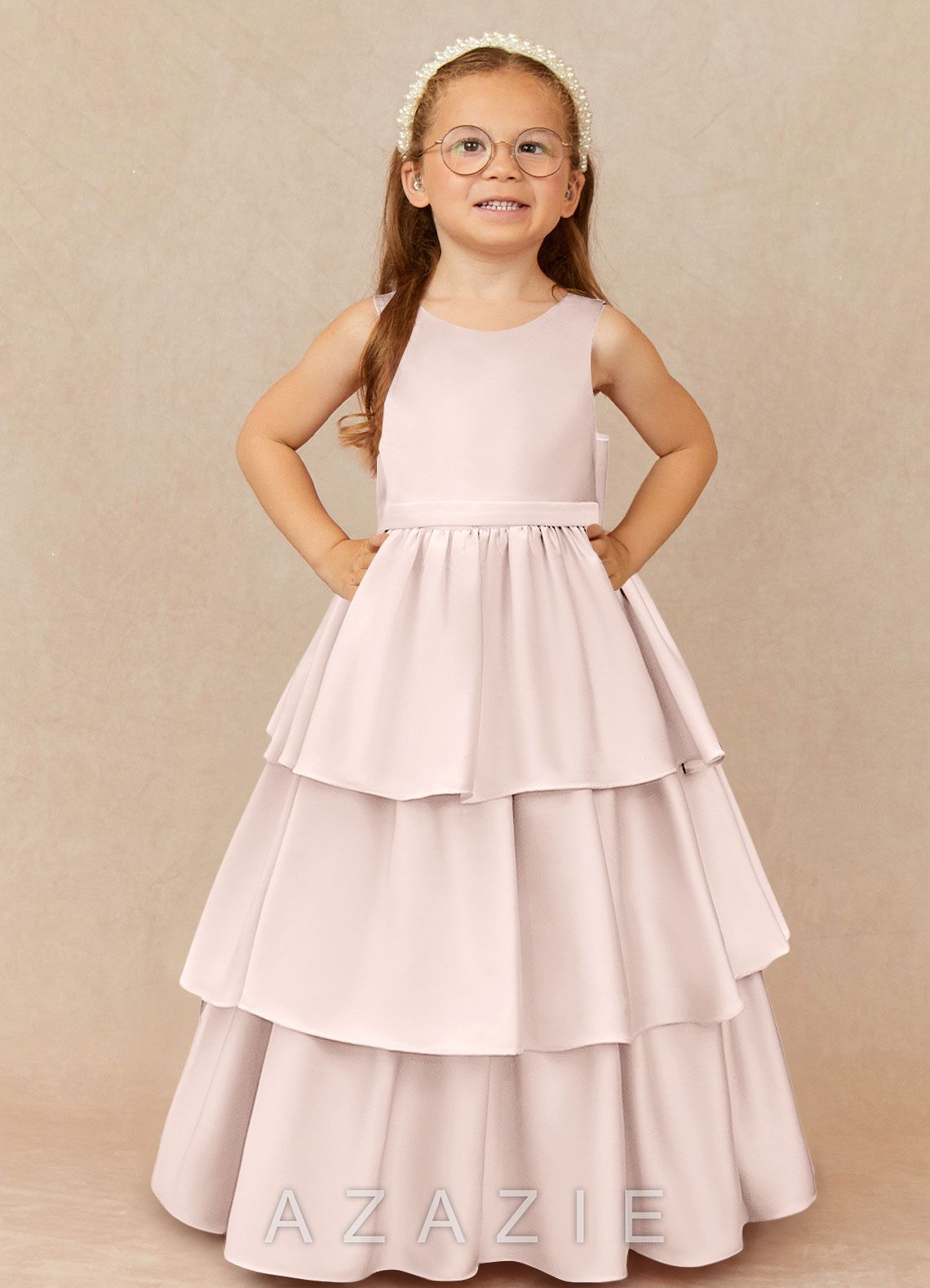 Azazie Margie Blushing Pink A-Line Bow Stretch Satin Dress blushing_pink