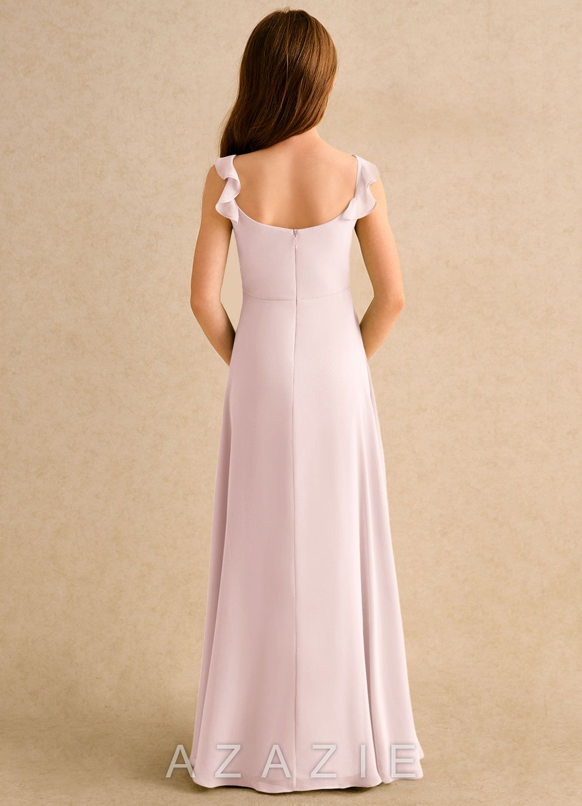 Azazie Puppy Girls Formal Blushing Pink A-Line Pleated Chiffon Dress blushing_pink