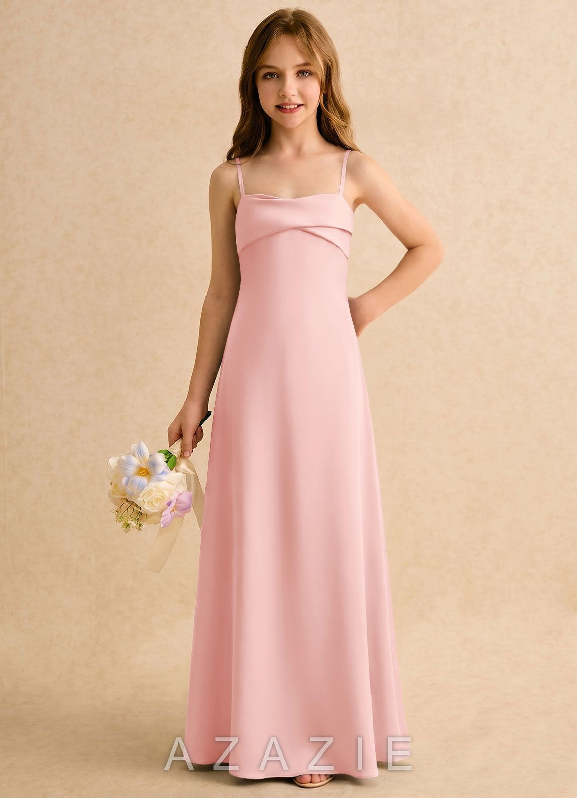 Azazie Mirabella Girls Formal Powder Pink Sheath Sweetheart Neckline Stretch Satin Dress powder_pink