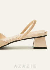 Pointed Toe Slingback Low Heels Sculptural Block Heel Comfortable Dress Shoes  apricot