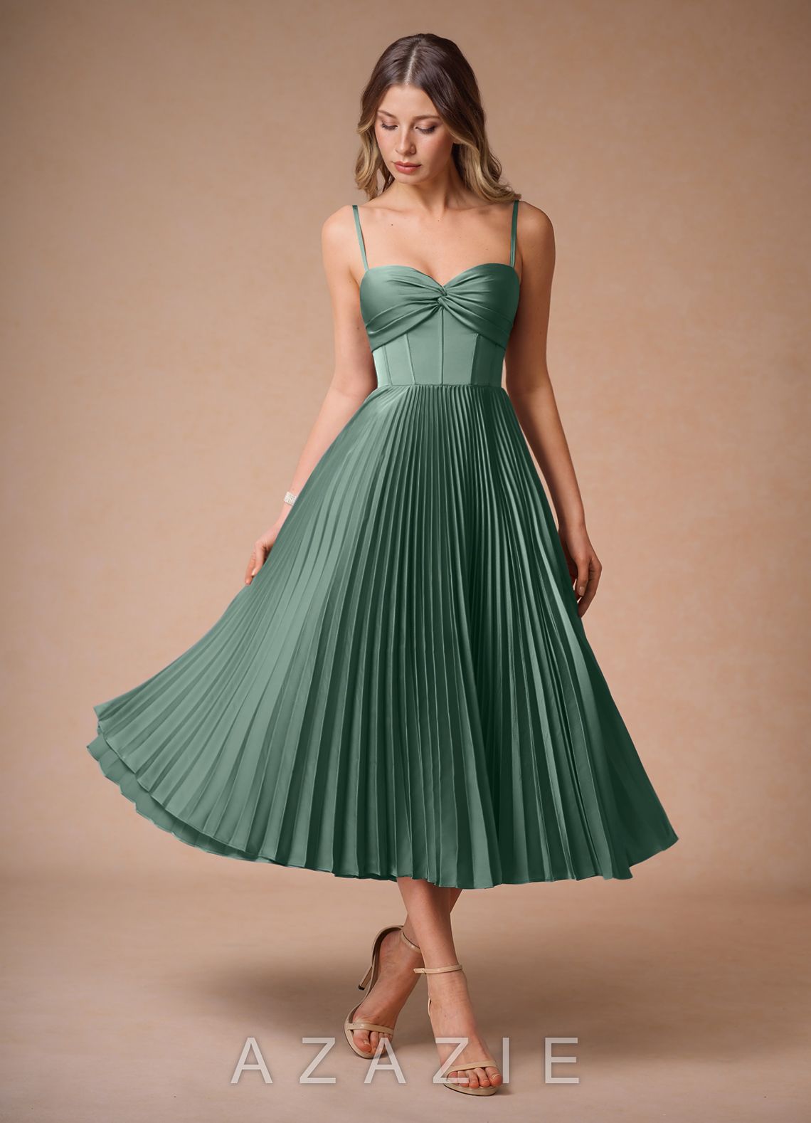 Léna {color} Pleated Midi Dress  eucalyptus
