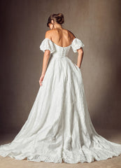 Azazie Gladiola Diamond White Ball-Gown Sweetheart Neckline Floral Burnout Jacquard Dress diamond_white