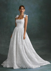 Azazie Rosalinda Diamond White Ball-Gown with Pockets Floral Burnout Dress