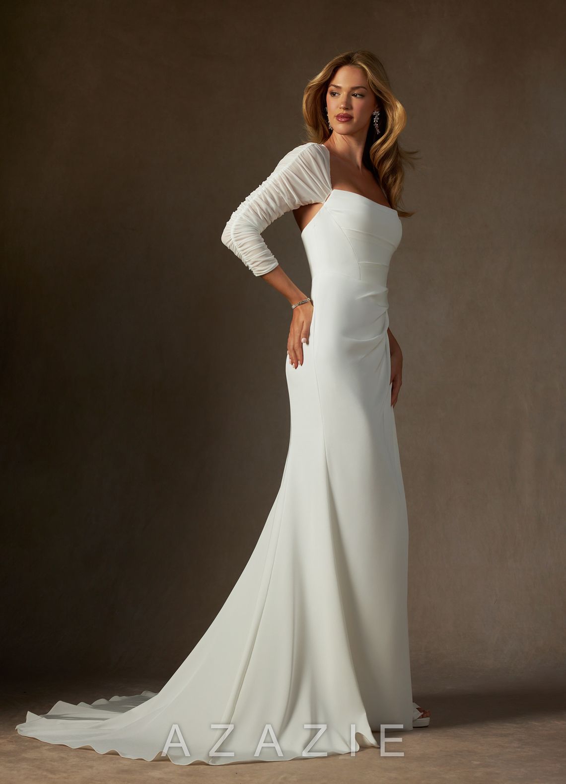 Azazie Marsella Wedding Dress Diamond White Mermaid Strapless Crepe Back Satin D