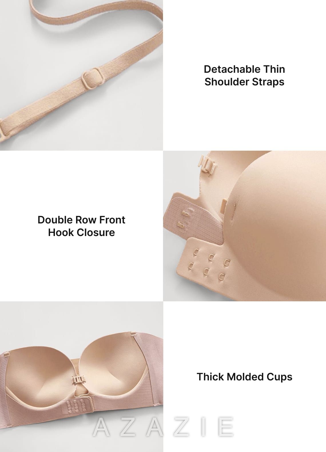 Front Closure Strapless Seamless Push Up Bra (For A/B Cup)