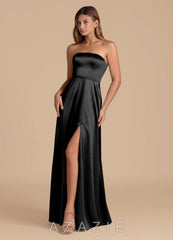 Azazie Wren Black A-Line Strapless Metallic Satin Dress black