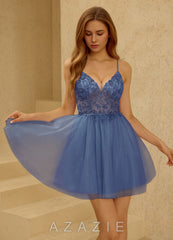 Crinara Dusty Blue Mini Dress