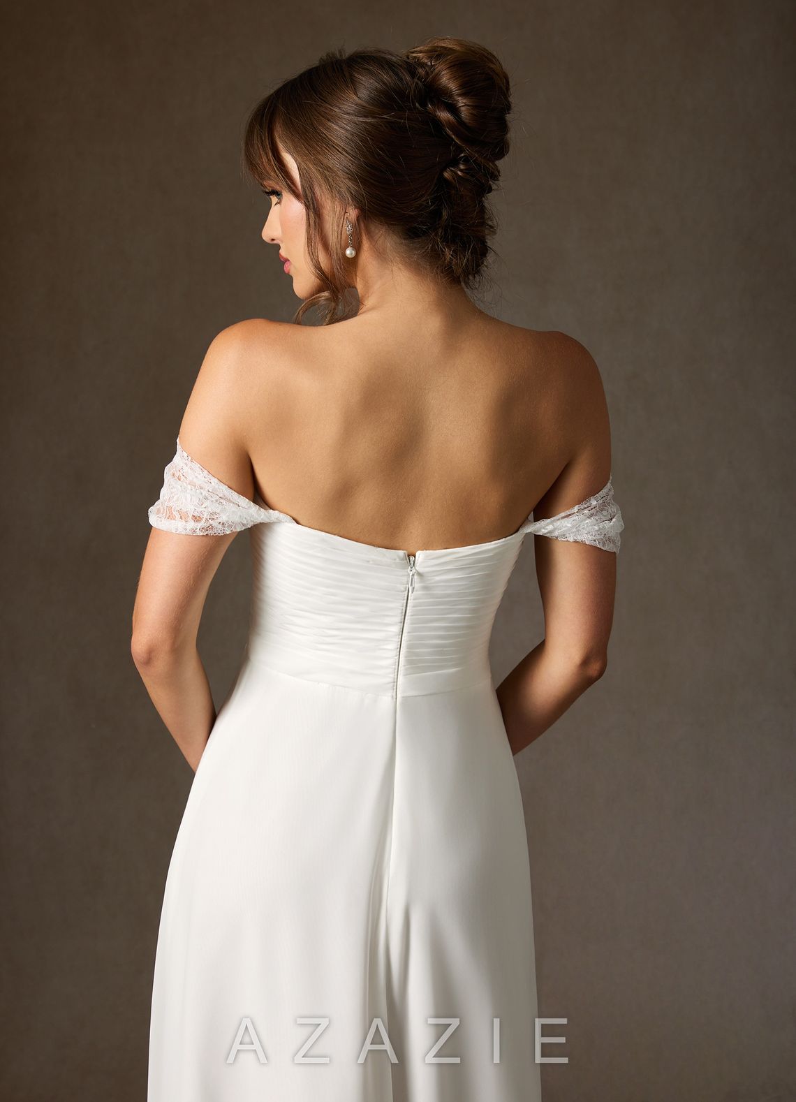 Azazie Zadie Wedding Dress Diamond White A-Line Off the Shoulder Chiffon Dress diamond_white