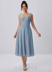 Huguette Dusty Blue Sweetheart Lace-Up Chiffon Midi Dress