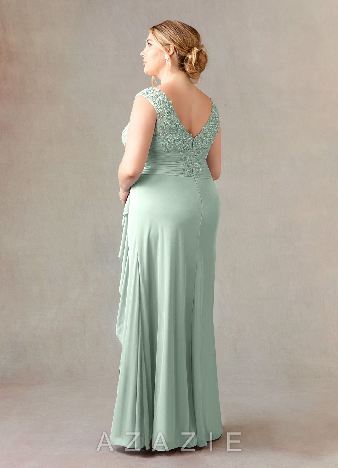 Azazie Edelin Agave A-Line Sweetheart Neckline Pleated Mesh Dress agave