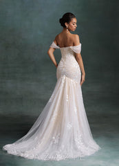 Azazie Ella Diamond White Champagne Mermaid Sweetheart Neckline Tulle Dress diamond_white/champagne