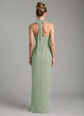 Azazie Arnelle Dusty Sage Sheath Pleated Chiffon Dress dusty_sage