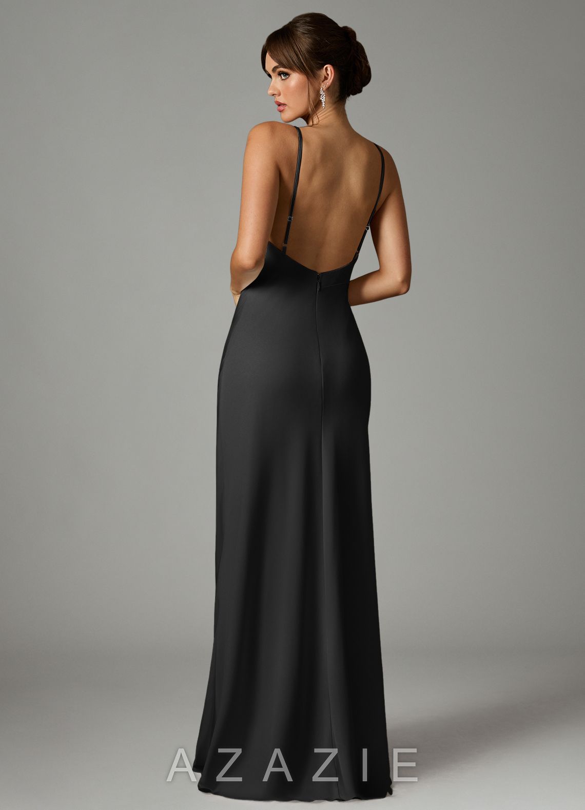 Azazie Stefania Black A-Line Stretch Satin Dress black