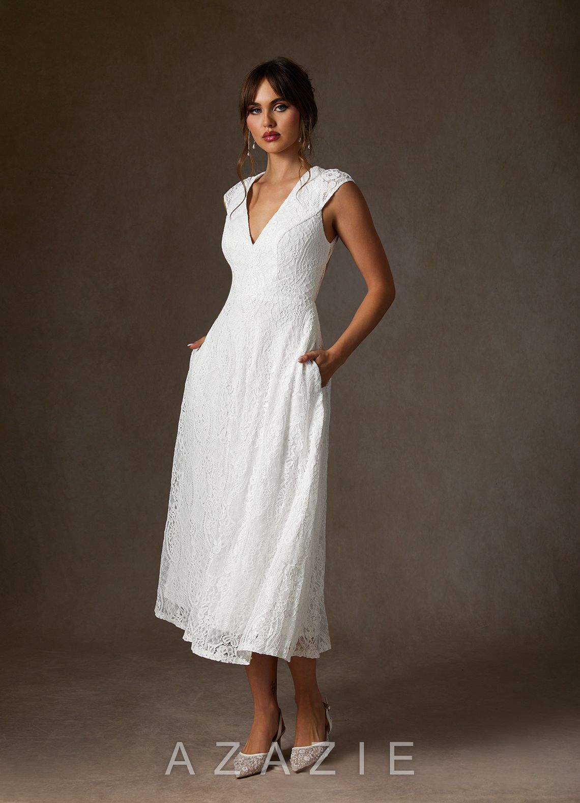 Azazie Lilly Wedding Dress Diamond White A-Line Lace Dress diamond_white