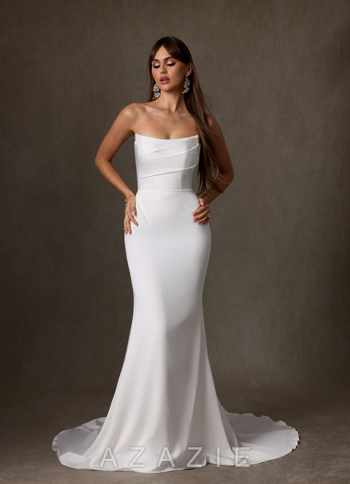 Azazie Jennet Diamond White Sheath Strapless Crepe Back Satin Dress
