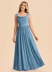 Azazie Novi Junior Steel Blue A-Line Pleated Stretch Satin Dress steel_blue