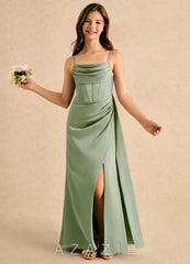 Azazie Lexy Girls Formal Dusty Sage A-Line Pleated Stretch Satin Dress dusty_sage
