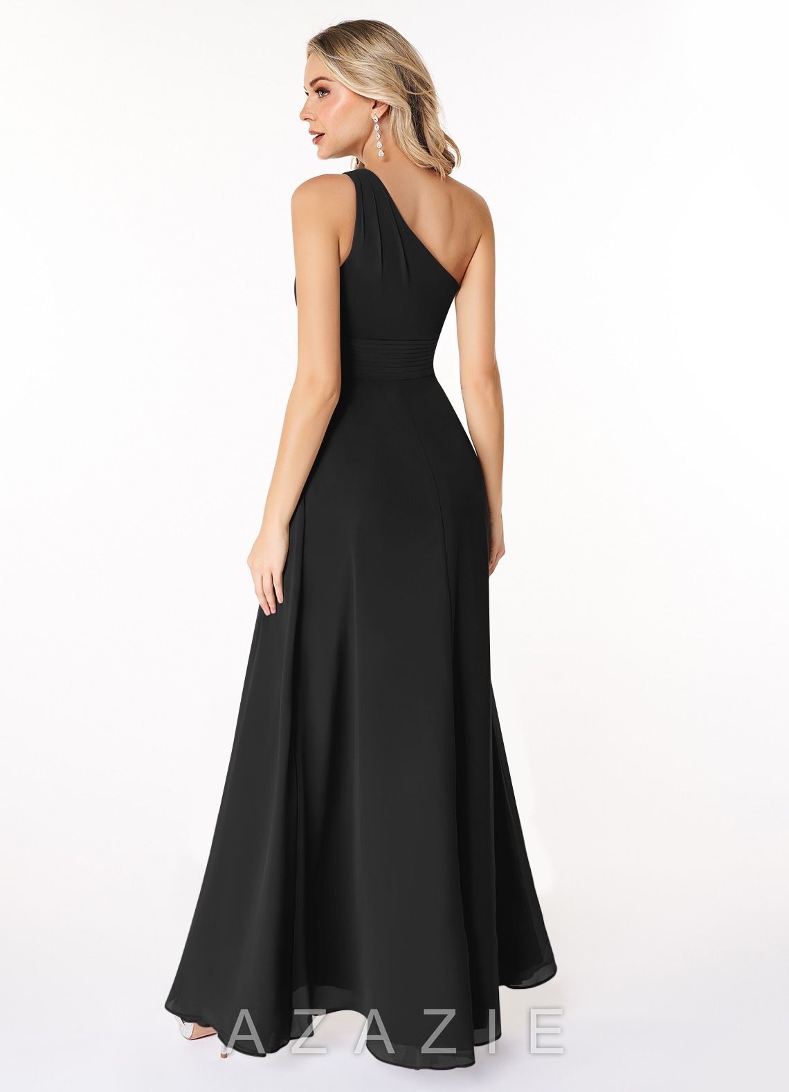 Azazie Dallas Black A-Line One Shoulder Chiffon Dress black