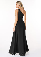 Azazie Dallas Black A-Line One Shoulder Chiffon Dress black