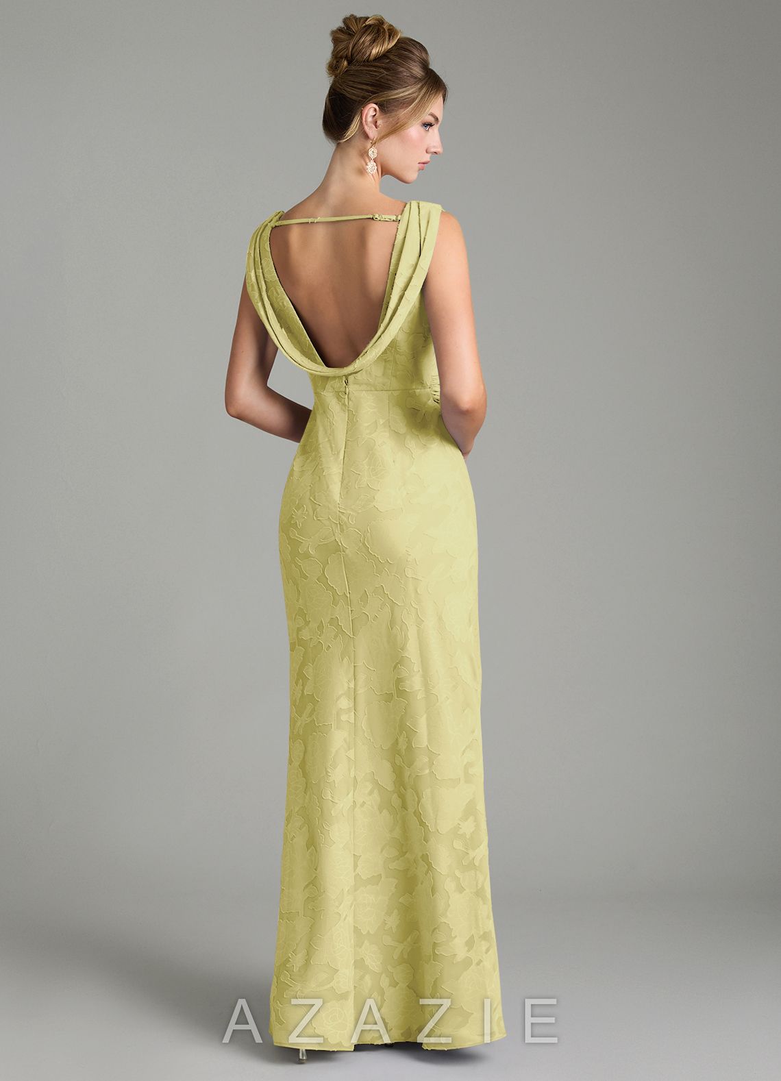 Azazie Kieryn Lemon Sorbet Mermaid Pleated Floral Burnout Dress lemon_sorbet