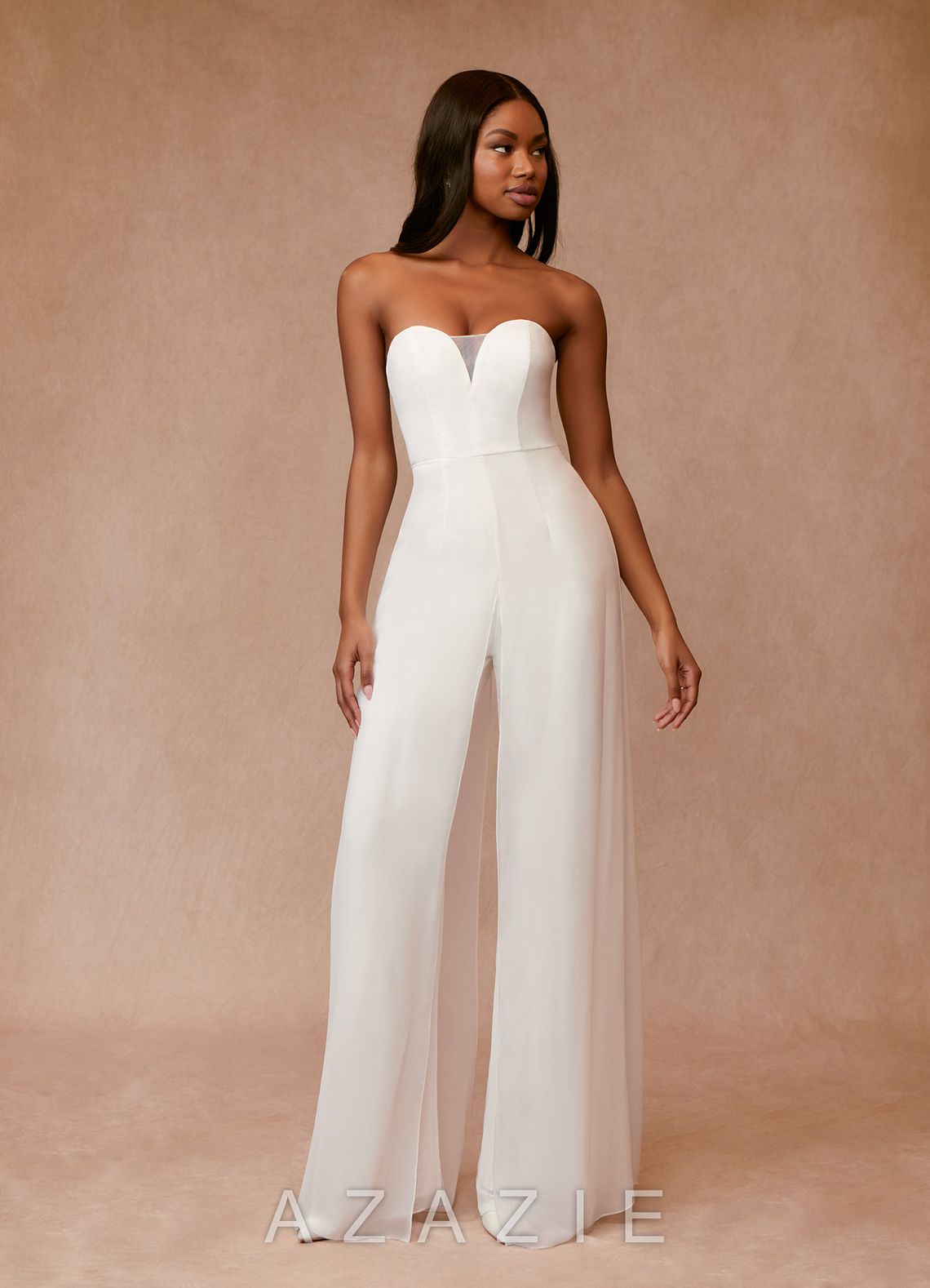 Azazie Tamara Wedding Dress Diamond White Pant Styles Strapless Chiffon Dress diamond_white