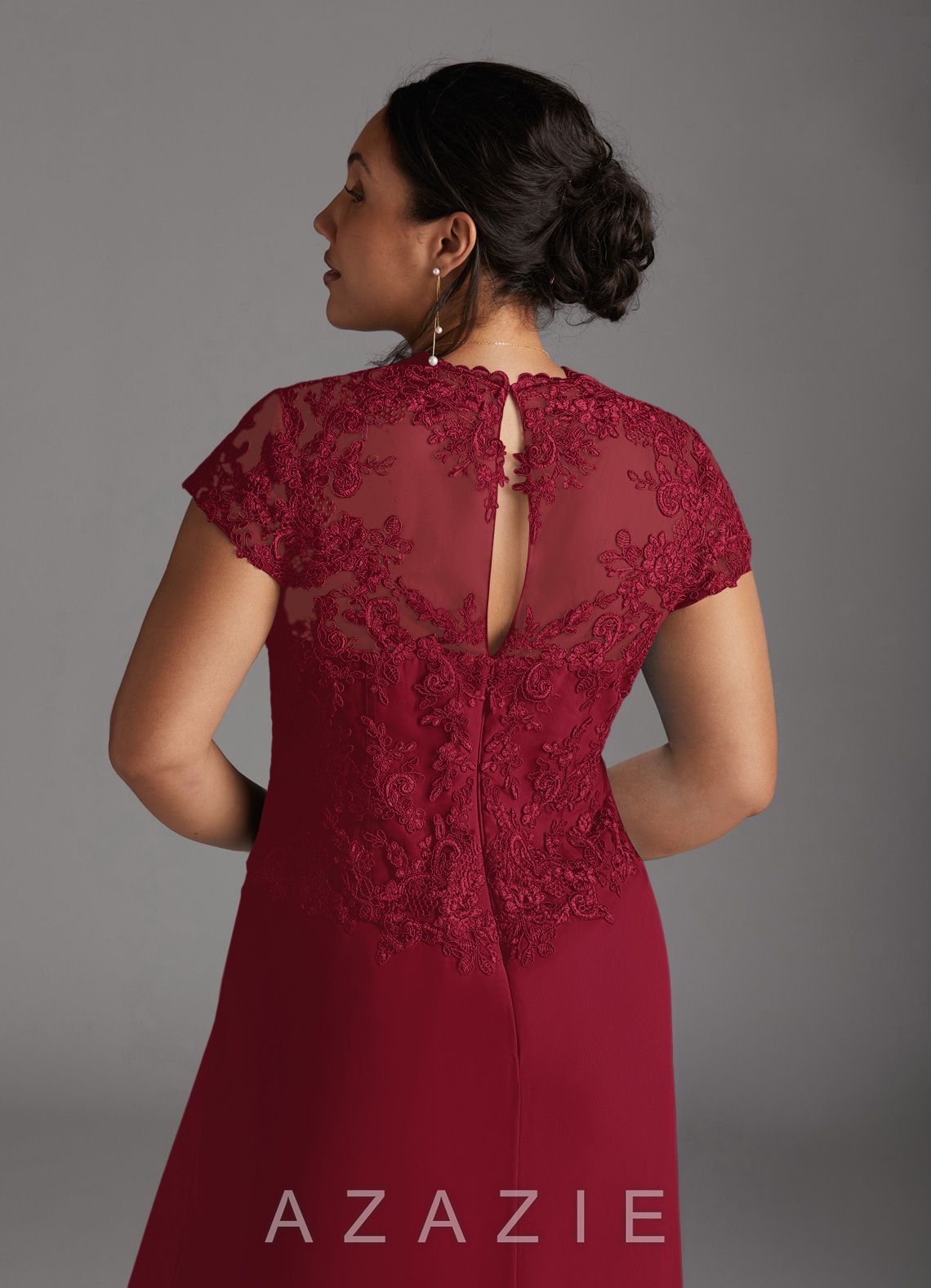Azazie Junie Burgundy A-Line Lace Chiffon Dress burgundy