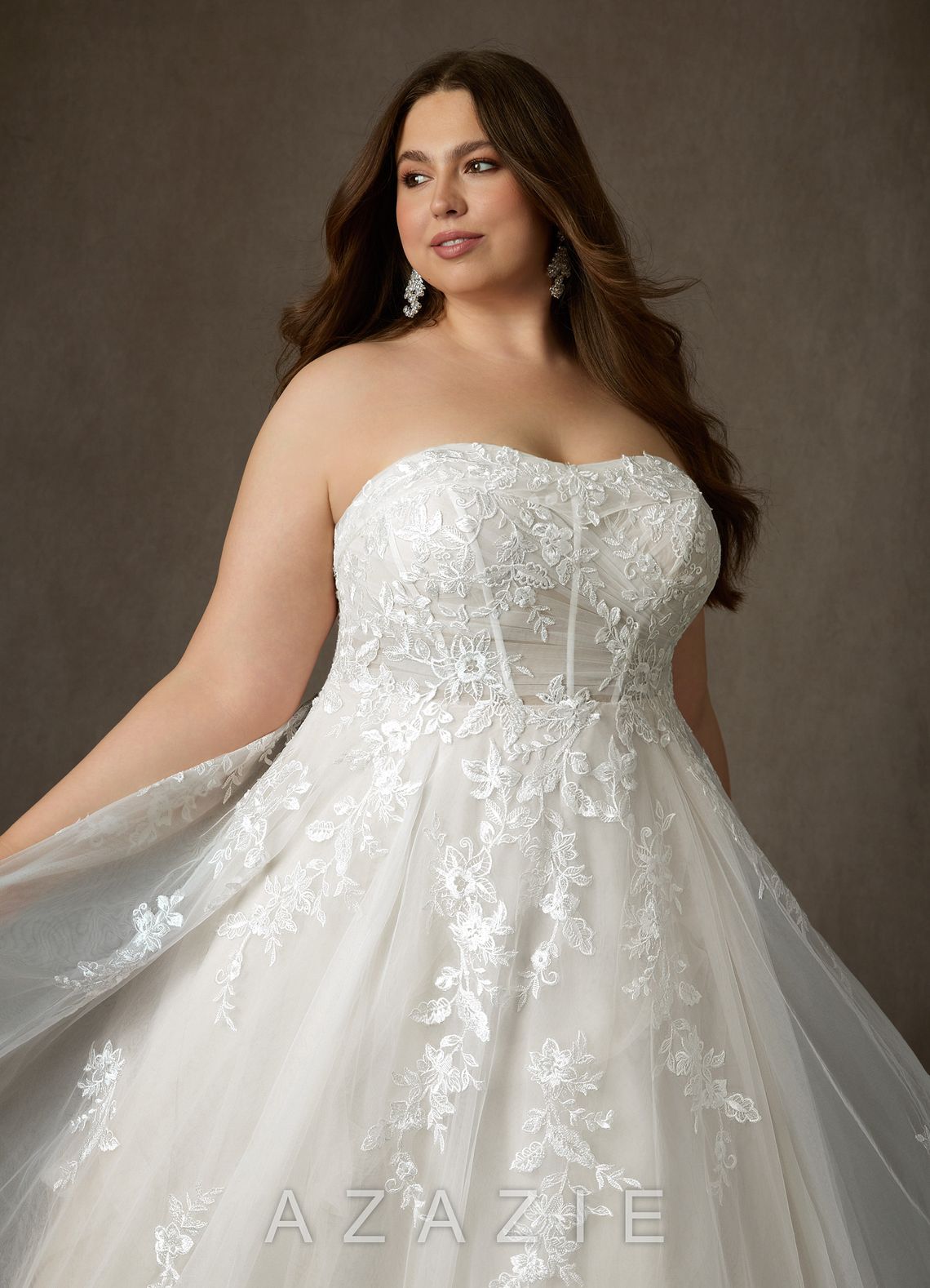 Azazie Keri Diamond White Ball-Gown Strapless Lace Dress diamond_white