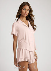 Bamboo Fiber Ruffled Short Sleeve Pajama Set