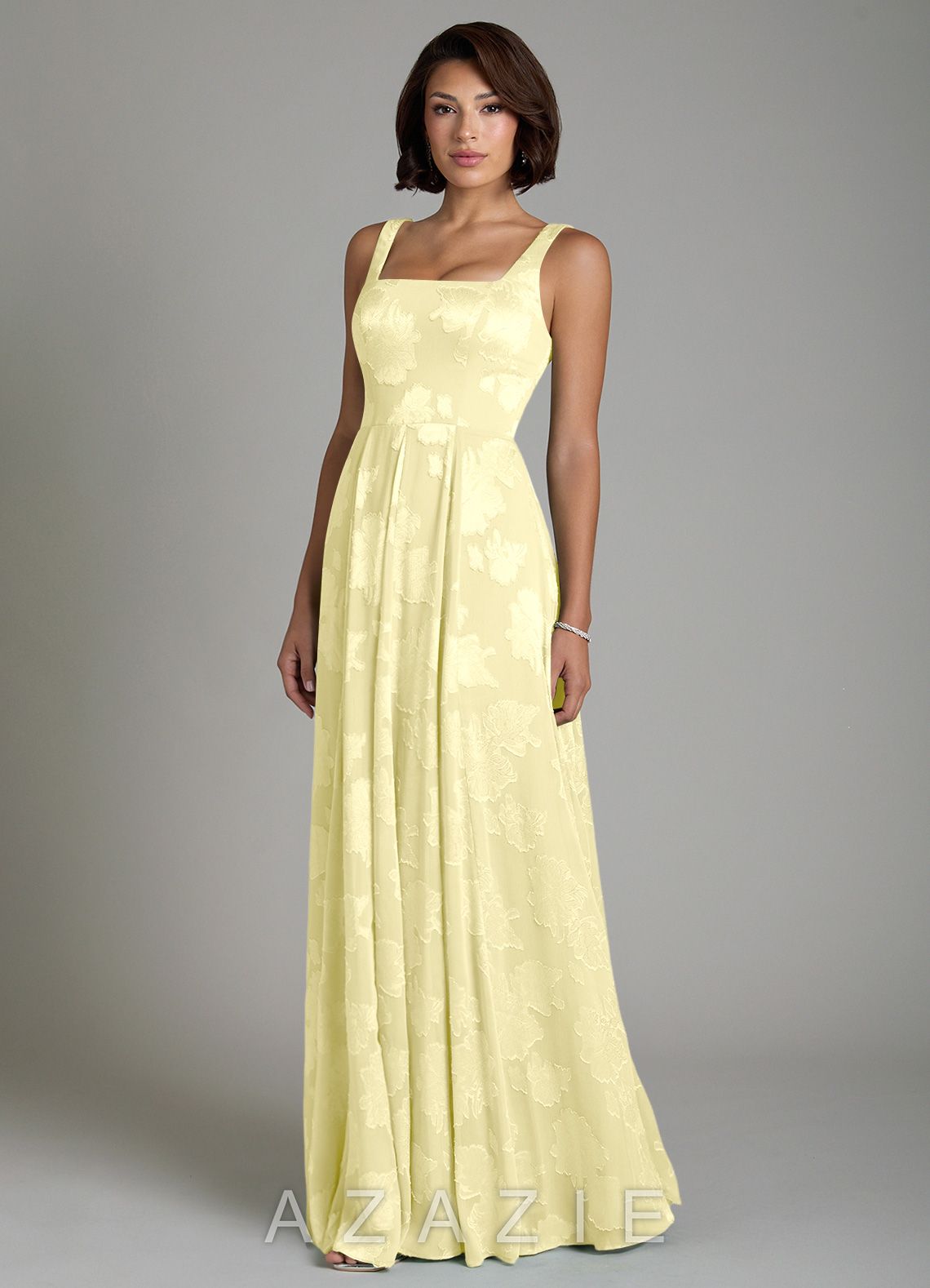 Azazie Persia Lemon Sorbet A-Line Corset Floral Jacquard Burnout Dress lemon_sorbet