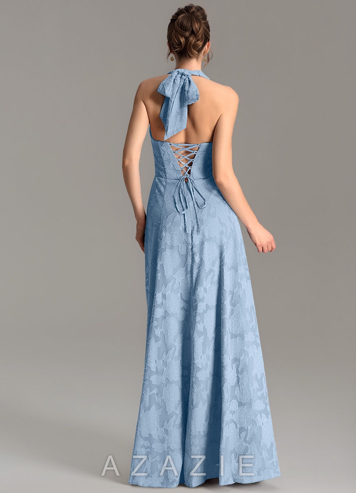 Azazie Nia Powder Blue A-Line Corset Floral Burnout Dress powder_blue