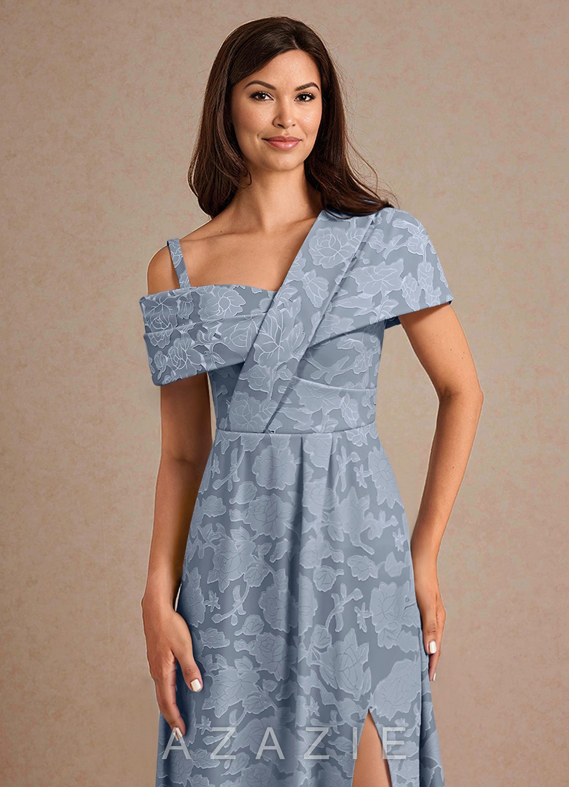 Azazie Milton Dusty Blue A-Line Pleated Floral Burnout Dress dusty_blue